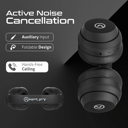 Amplify Quietude Bluetooth Headphones with Active Noise Cancelling - Black