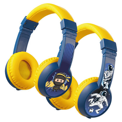 Volkano Sidekick Series Wired Kiddies Headphones with Share Port - Yellow/Blue