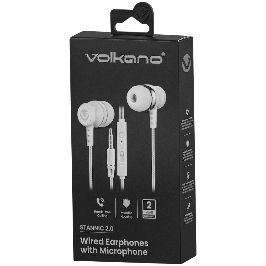 Volkano Earphones with Mic - Stannic Series - White