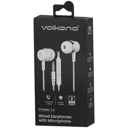 Volkano Earphones with Mic - Stannic Series - White
