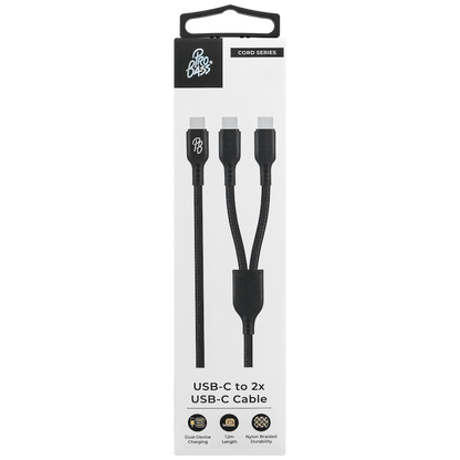 Pro Bass Cord Series 1.2m 15w USB-C to 2x USB-C Braided - Black