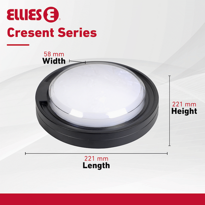 Ellies Cresent Series AC 24W Round LED Bulkhead - PC - BK