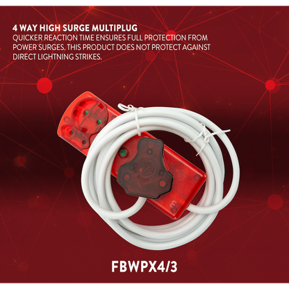 Ellies 4 Way High Surge Extension Lead - 3M