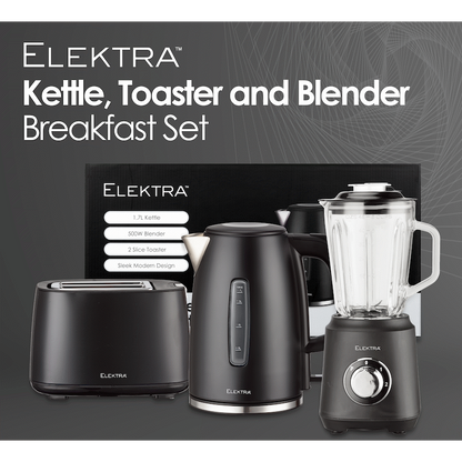 Elektra Kettle, Toaster and Blender Breakfast Set - Black