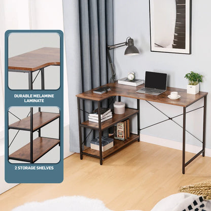 Everfurn Anthony L-Shaped Corner Work Desk - Steel Frame