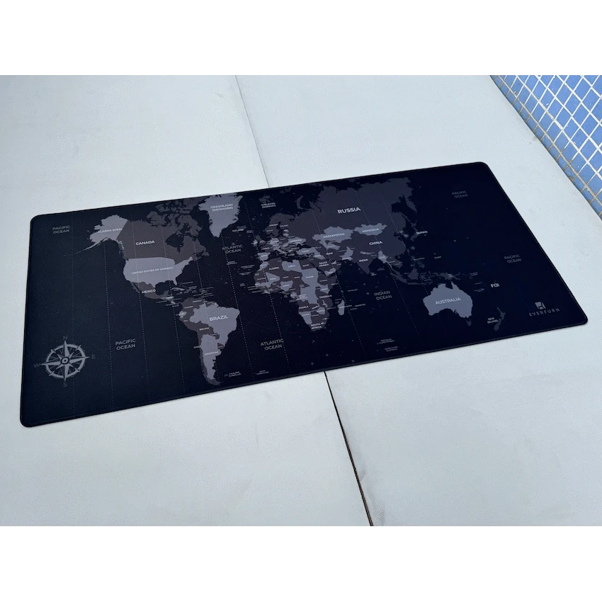 Everfurn Desk Mat - World Map - Large - Black - Non-Slip