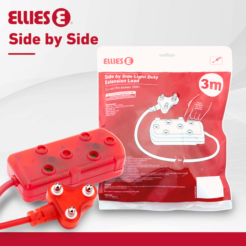 Ellies Side by Side Light Duty Extension Lead-3M - RD
