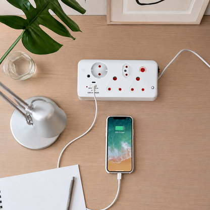 Switched 4-Way with 1x Type-C + 1x USB 2.4a Socket Medium Surge-Protected 0.5m