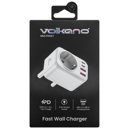 Volkano MultiVolt Series 2x USB-A + 2x USB-C adaptor SA Plug to multi travel socket 20Watt