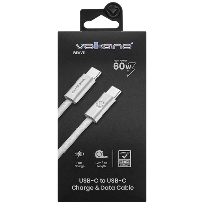 Volkano Weave Series 60w USB C to USB C 1.2m-White
