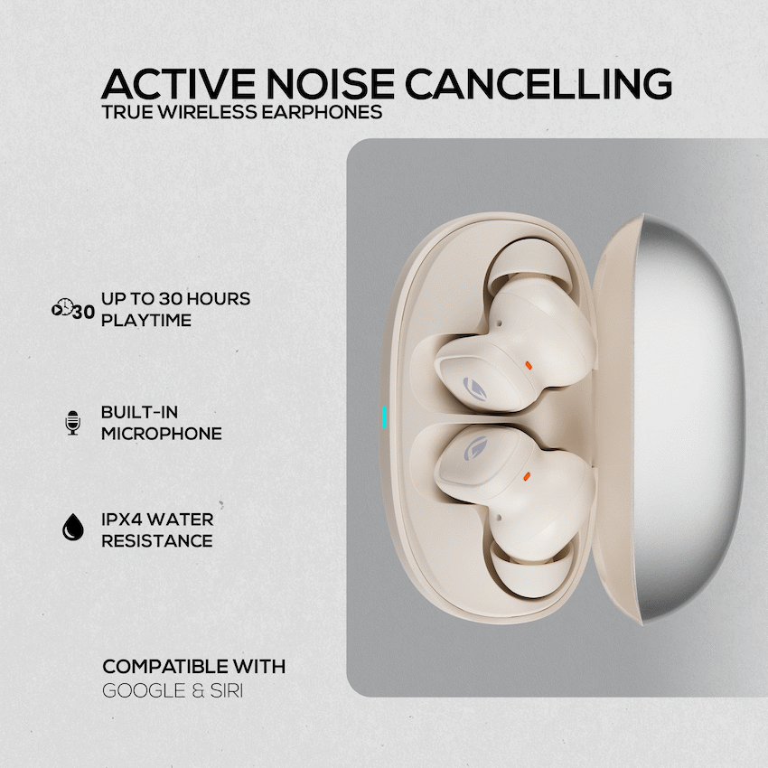 Volkano Sugar-Cube Active Noise-Cancelling True Wireless Earphones - Nude