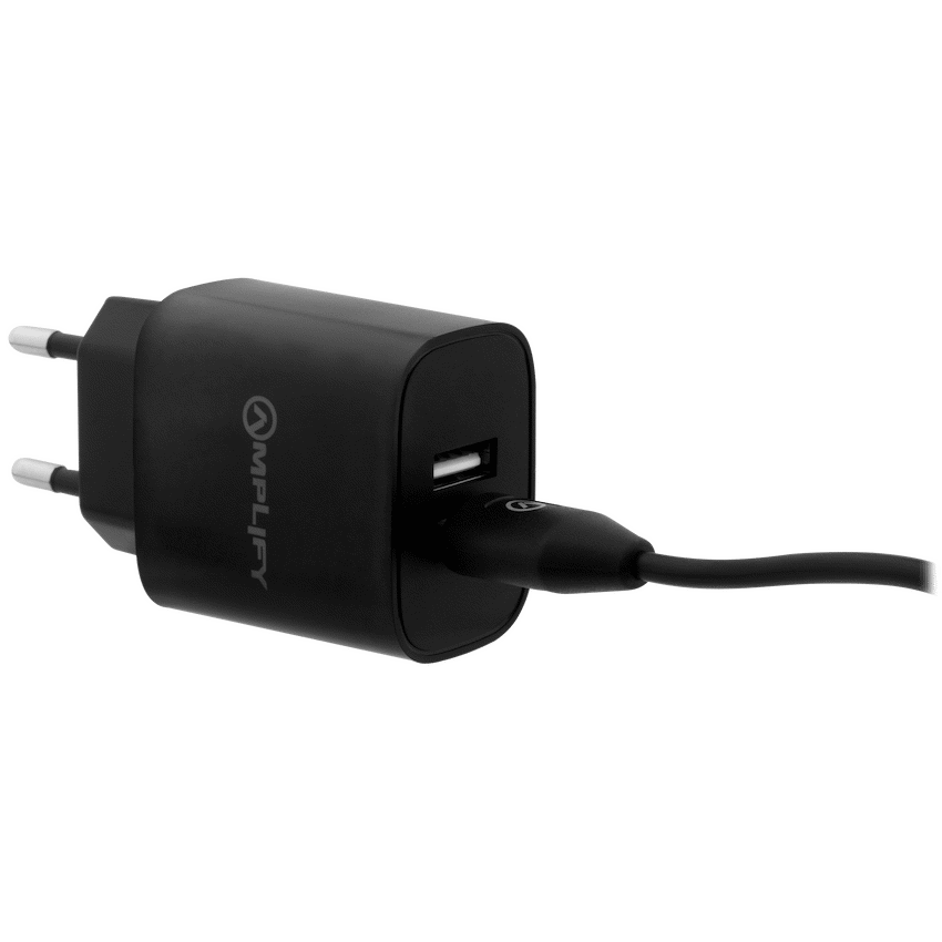 Amplify Dual USB A Wall Charger with USB A to Micro USB - Black