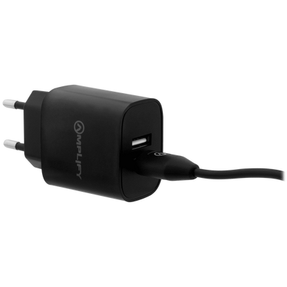 Amplify Dual USB A Wall Charger with USB A to Micro USB - Black