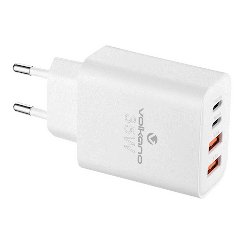 Volkano Quad Series 2x PD USB-C 2x USB-A 3a 35W Wall Charger