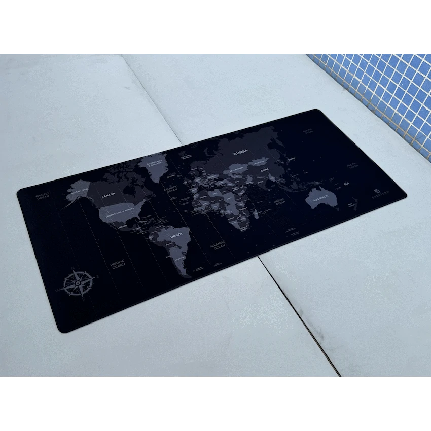 Everfurn Desk Mat - World Map - Large - Black - Non-Slip