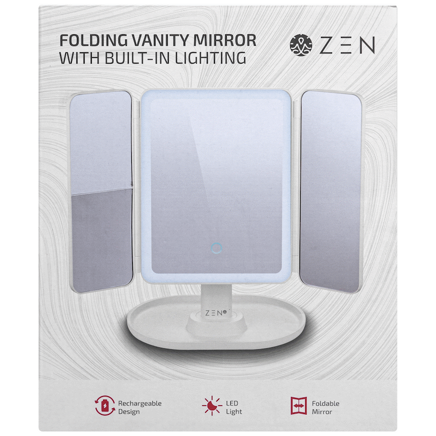 ZEN Selene Series Detachable Trifold Makeup Mirror - White