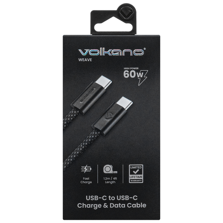Volkano Weave Series 60w USB C to USB C 1.2m-Black