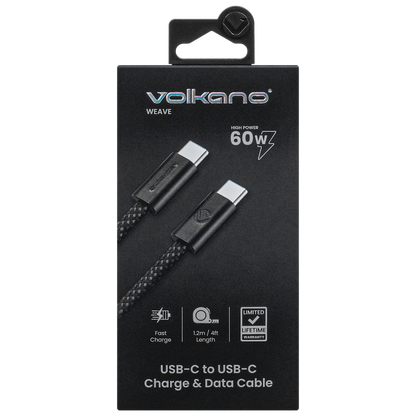 Volkano Weave Series 60w USB C to USB C 1.2m-Black