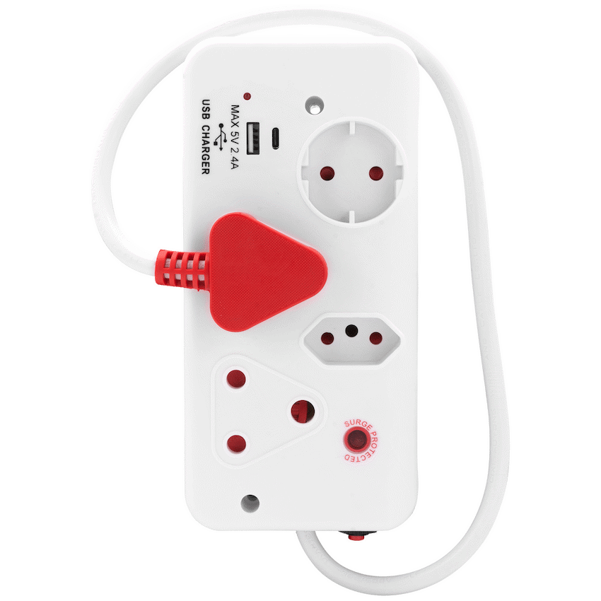 Ellies 4-Way Surge Multiplug with USB-A+USB-C 0.5m - WT