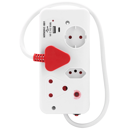 Ellies 4-Way Surge Multiplug with USB-A+USB-C 0.5m - WT