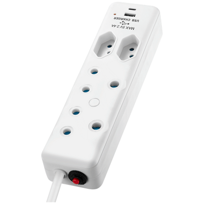 Switched 4-Way Extension Lead with 1x Type-C + 1x USB - 2m