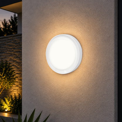 Ellies Cresent Series AC 24W Round LED Bulkhead - PC - WT