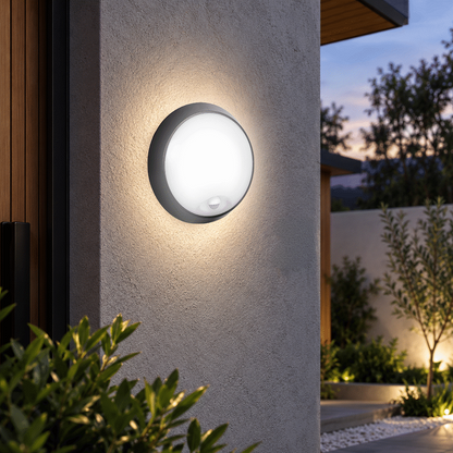 Ellies Spectra Series - AC 15W  Round LED Bulkhead with 3CCT and Sensor -BK