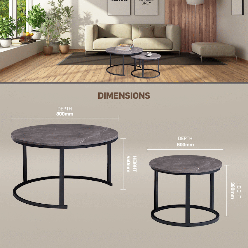 Everfurn Indus Nesting Coffee Table Marble Grey 2 - Piece