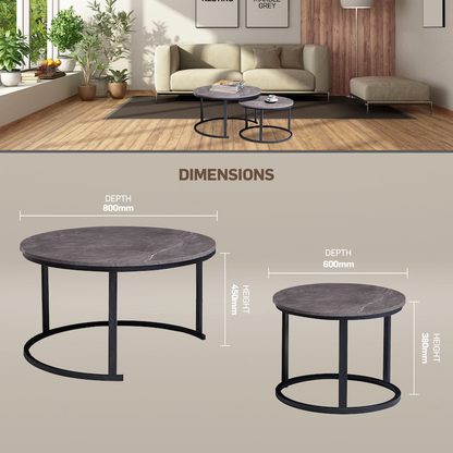 Everfurn Indus Nesting Coffee Table Marble Grey 2 - Piece