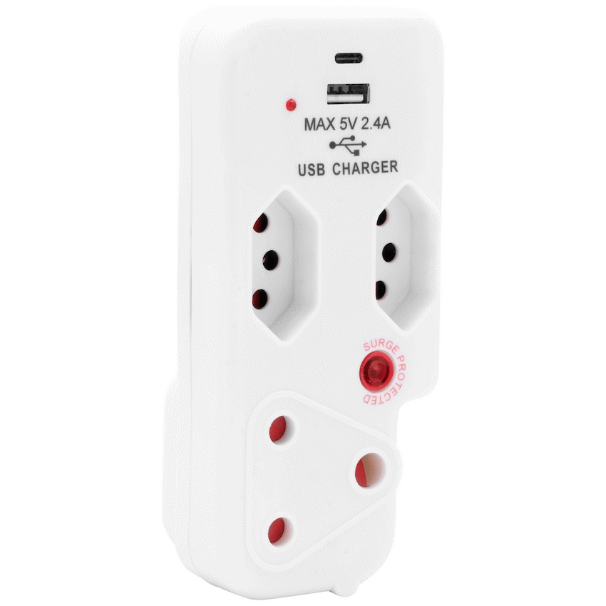 Ellies 3 Way Surge Adaptor with Type C + USB - WT