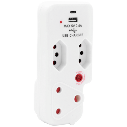 Ellies 3 Way Surge Adaptor with Type C + USB - WT