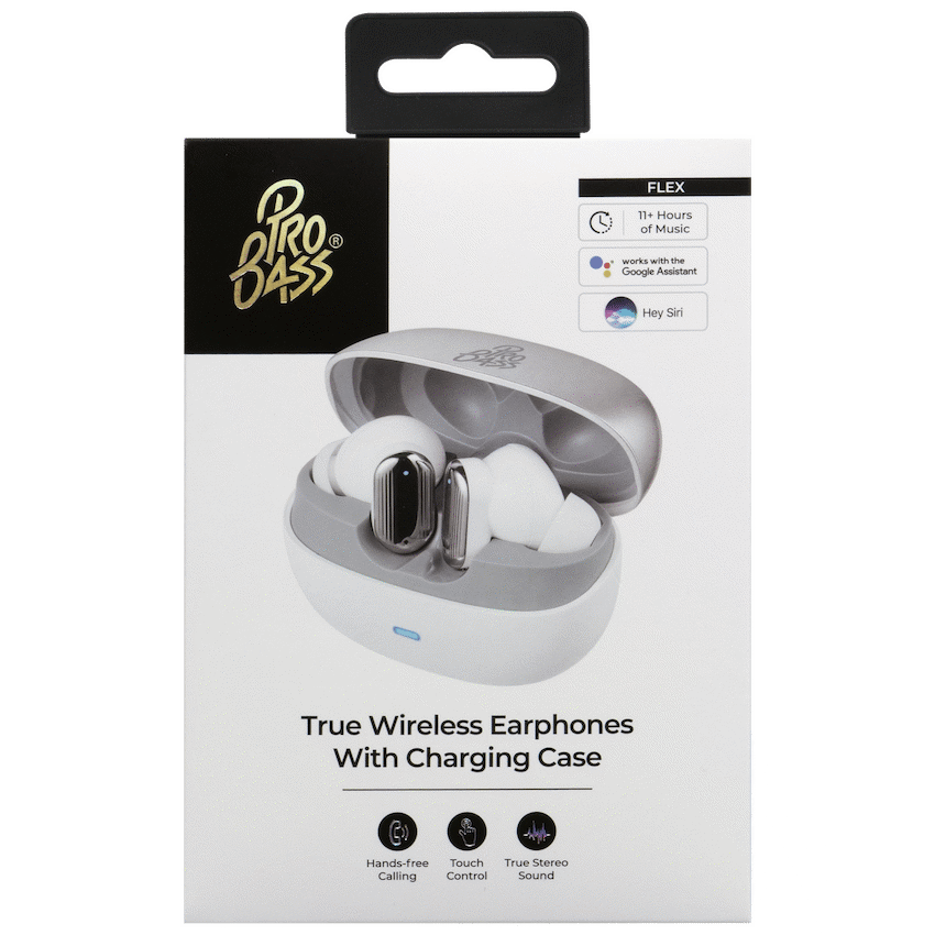 Pro Bass Flex Series TWS Earphone - White + Grey