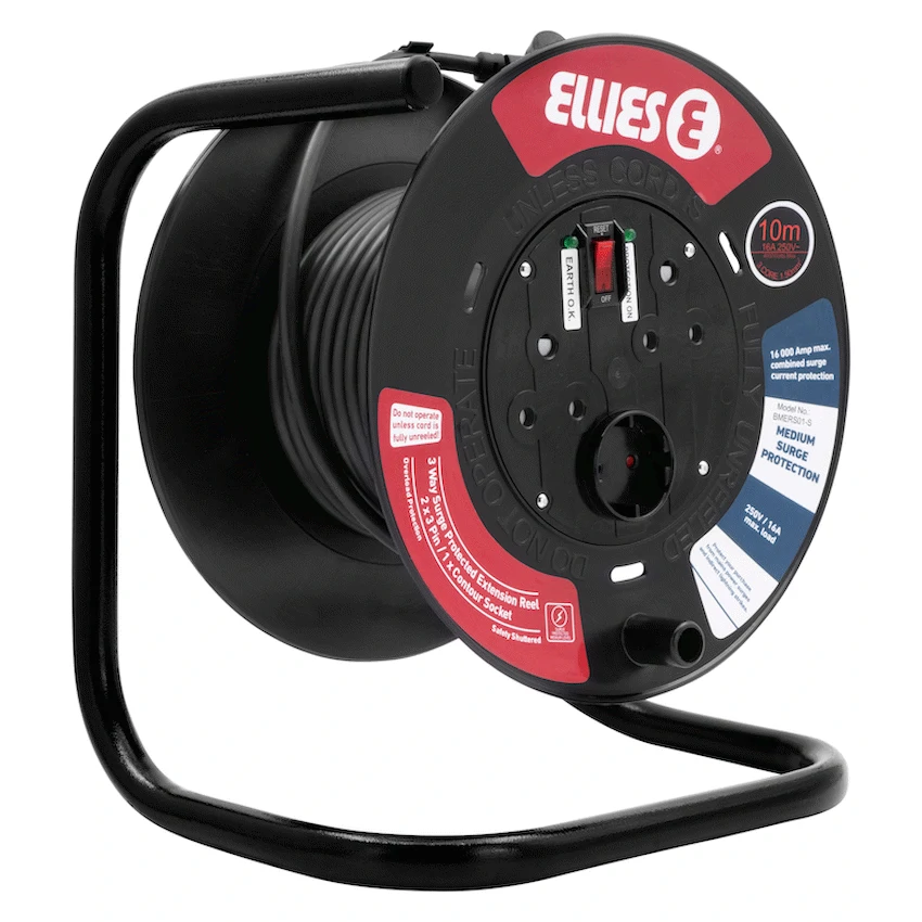 Ellies Heavy Duty Surge Protected Extension Reel 10m - BK