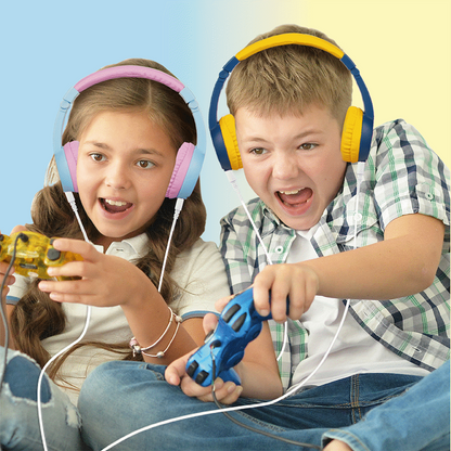 Volkano Sidekick Series Wired Kiddies Headphones with Share Port - Yellow/Blue
