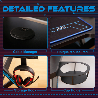 VX Gaming Donahue Gaming Desk - Black with Headphone Hook