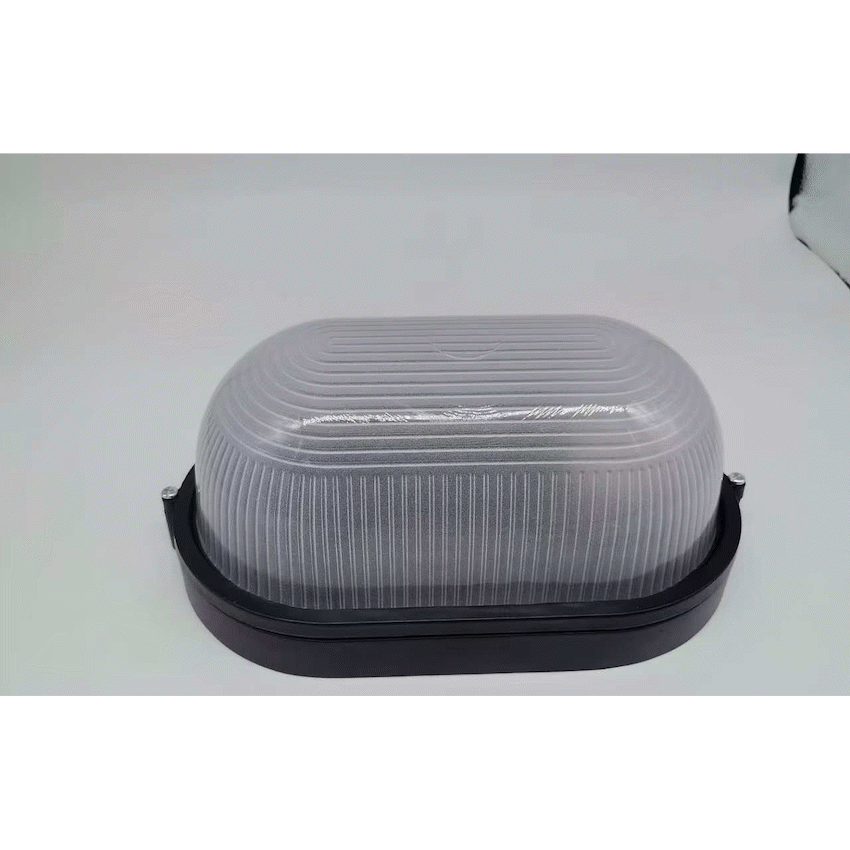Ellies Illume Series - AC Oval Bulkhead - Aluminium + Glass - E27 Base - BK
