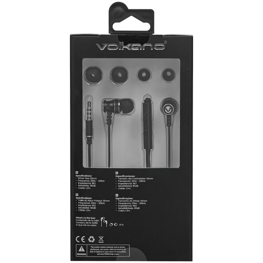 Volkano Earphones with Mic - STANNIC SERIES - Black