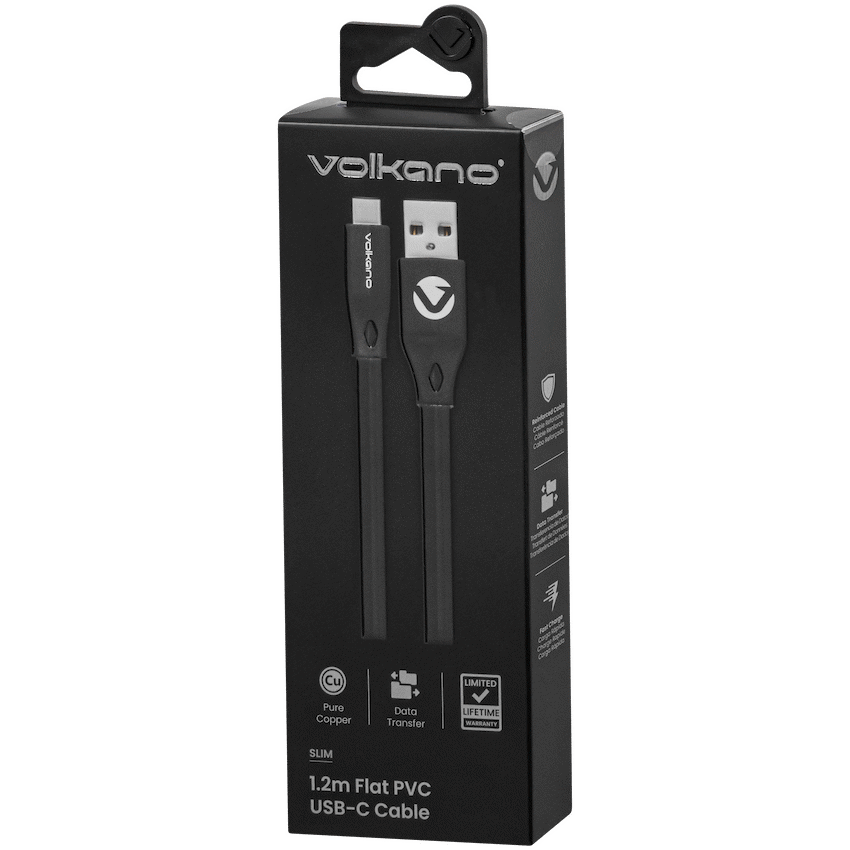 Volkano Slim Series Flat PVC Type-C Cable 1.2m - Black