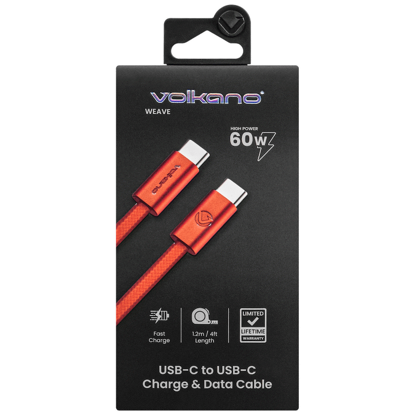 Volkano Weave Series 60w USB C to USB C 1.2m-Orange
