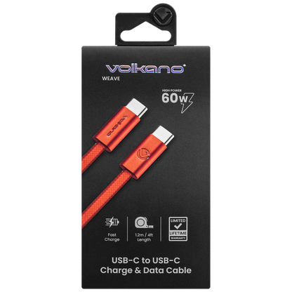 Volkano Weave Series 60w USB C to USB C 1.2m-Orange