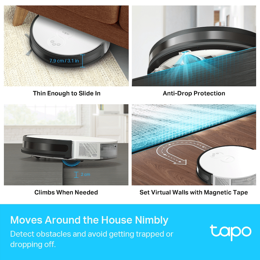 TP-Link Tapo RV10 Plus Robot Vacuum, Mop, Auto Empty, Gyroscope, 2600mah, 300ml