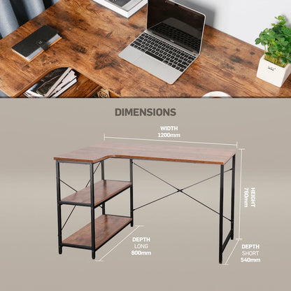 Everfurn Anthony L-Shaped Corner Work Desk - Steel Frame