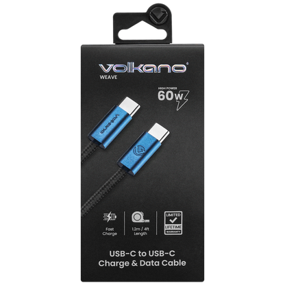 Volkano Weave Series 60w USB C to USB C 1.2m-Blue