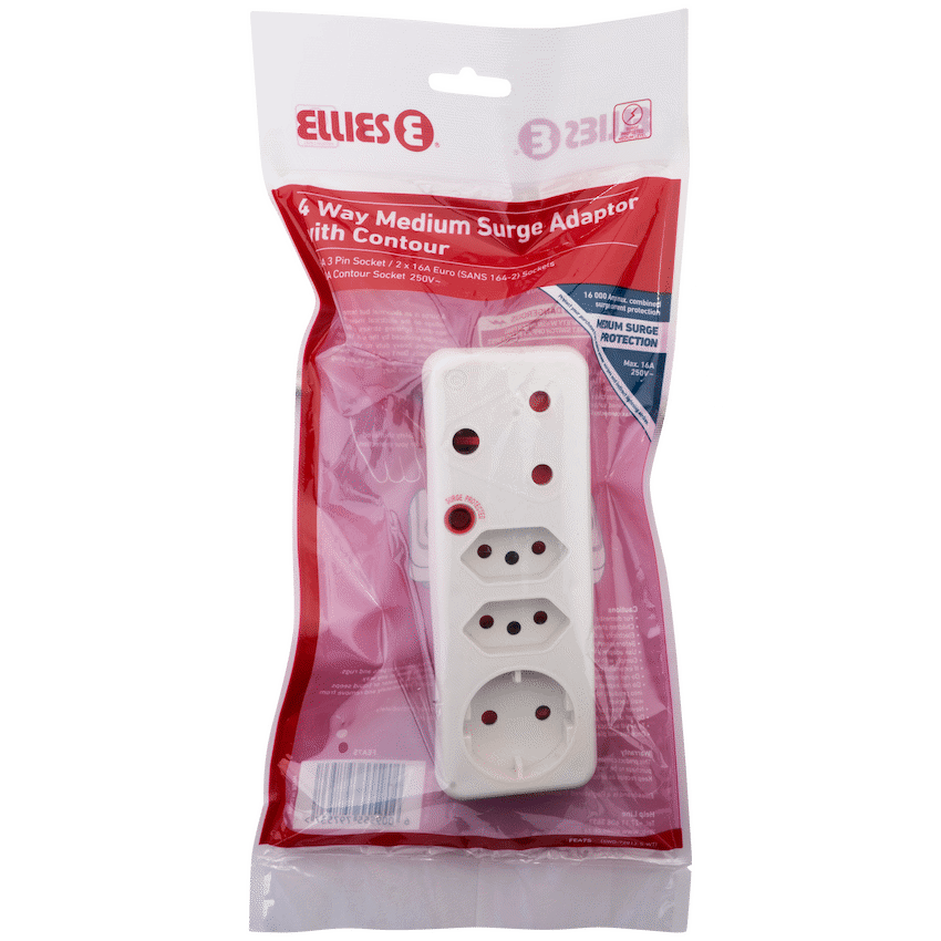 Ellies 4-Way Surge Adaptor with Schuko - WT