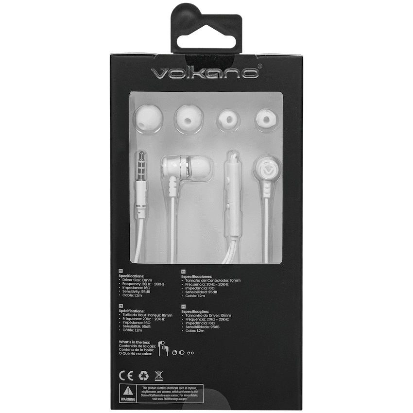 Volkano Earphones with Mic - Stannic Series - White