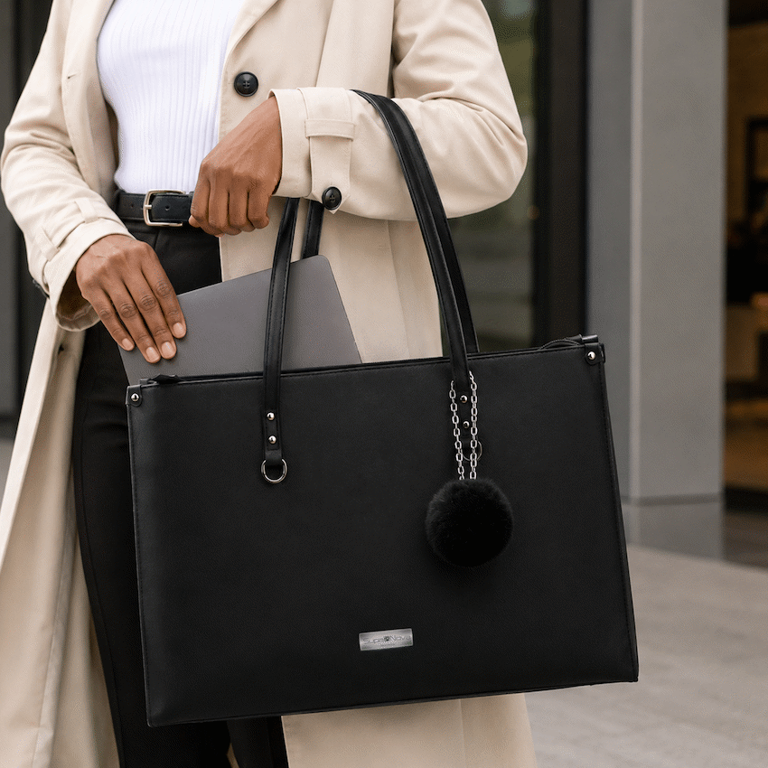 Supanova Pompom Ladies Laptop Bag - Black