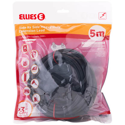 Ellies Side by Side Heavy Duty Extension Lead-5M-BK