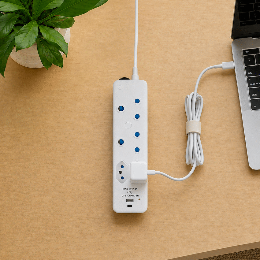 Switched 4-Way Extension Lead with 1x Type-C + 1x USB - 4m