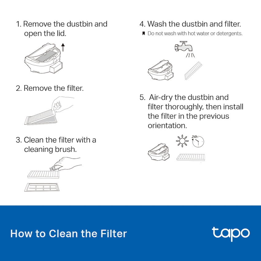 TP-Link Tapo RVA100 Main Brush  x1, Side Brush  x2, HEPA Filter(Large Size)  x2 for Tapo RV10 Lite