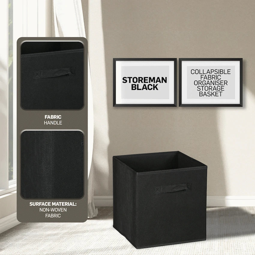 Everfurn Storeman Black, Collapsible Fabric Organiser Storage Basket - 10 Pack
